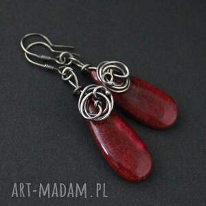 Fitia - bordowe kolczyki z agatem i wire-wrapping