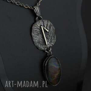 runa laguz z labradorytem - srebrny talizman ochronny - amulet ochronny, biżuteria