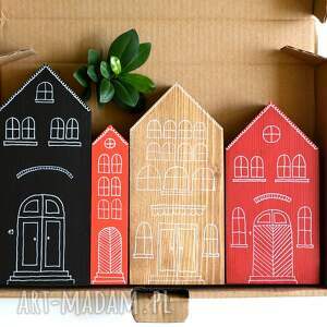 handmade dekoracje 4 domki ręcznie malowane