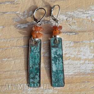 kolczyki z patynowanej miedzi bursztynem /2, biżuteria boho