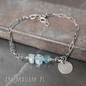 Srebrna bransoletka 925 z akwamarynem - oksydowane srebro handmade art-Madam.pl