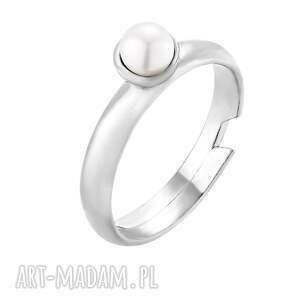 srebrny pierścionek z perłą white swarovski® crystal