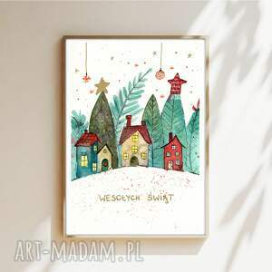 pomysł na prezent pod choinkę Oryginalna akwarela A5. Wesołych świąt