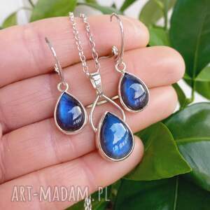 łezki labradorytu - komplet srebro 925, kolczyki