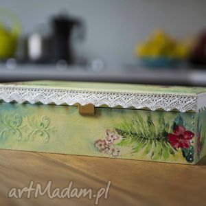 nook design handmade zielono - turkusowe pudełeczko, pudełko, herbaciarka