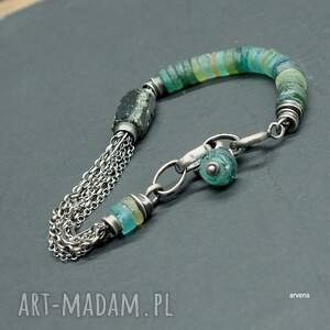 szkło afgańskie - bransoletka 030, biżuteria autorska srebro oksydowane
