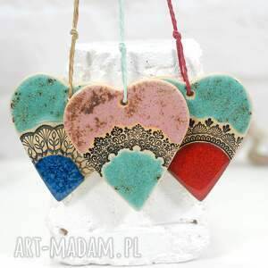 3 ceramiczne serca ozdoby - wybierz swój kolor, dekoracje wiszące, prezent