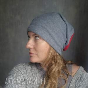 Czapka szaro czerwona Smerfetka podszewce rozmiar uniwersalny