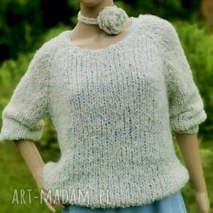 Sweter z alpaki i kid moheru z różą - handmade