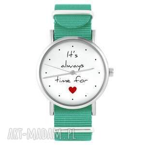 zegarek - love time turkusowy, nylonowy miłość, serce niej