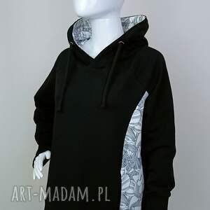 bluza damska wiola czarno białe kwiaty rozm s z kapturem