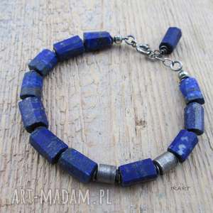 handmade satynowe walce z surowymi bryłkami lapis lazuli