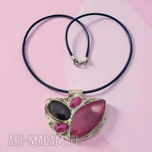 naszyjnik z witrażowym wisiorem energetic night, kamienie naturalne, agat, noc