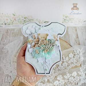 scrapbooking kartki kartka body na chrzest, pamiątka chrztu mint bear