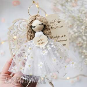 dekoracje podziękowanie dla chrzestnej matki - aniołek z dedykacją