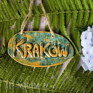 dekoracje zawieszka ceramiczna z napisem kraków, miasto nazwa ozdoba, pamiątka