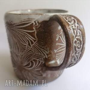 handmade ceramika kubek "kwiatowo - karmelowo"