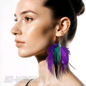 ręcznie robione kolczyki - długie pióra wyjątkowe, tworzone