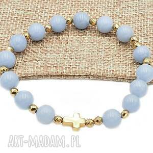 Bransoletka różaniec na rękę angelit sakwa