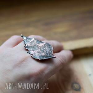 pierścionek brzoza prawdziwego liścia elektroforming biżuteria