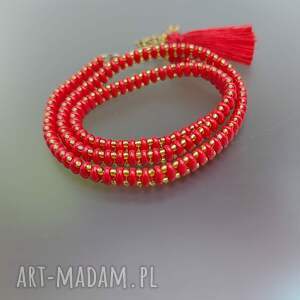 bransoletka żmijka czerwona z koralików 25 18, kolorowa bizuteria unikat
