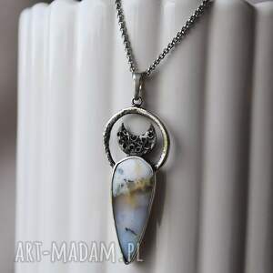 Srebrny naszyjnik z lunulą opalem dendrytowym, opal, moon