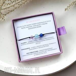 bransoletka na urodziny z kamieniami naturalnymi, fluoryt, akwamaryn, agat