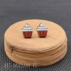Kolczyki drewniane BIAŁE, muffiny, babeczka, deser
