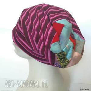 ręcznie zrobione czapki czapka damska sportowa w paski kolorowa wiosenna - box e1