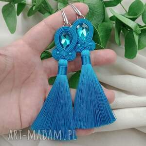 Turkusowe kolczyki klipsy soutache z chwostami - wesele boho