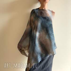 narzutka lniana beż szary, ponczo tunika, unikat prezent dla niej, len