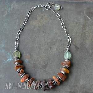 srebrny naszyjnik z surowymi bryłkami bursztynu (naszyjnik srebro, surowy bursztyn)