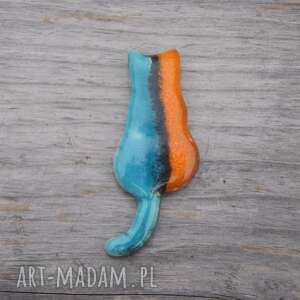 ceramiczny magnes kot turkusowo - pomarańczowy lodówkę, prezent