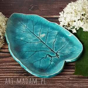 ręcznie zrobione ceramika turkusowy liść patera