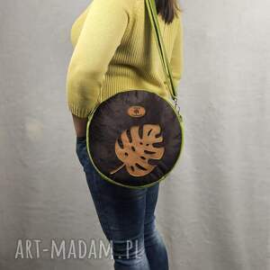 okrągła torba monstera - limonka czekolada skóra naturalna orginalna, boho