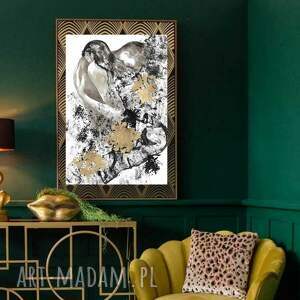 obecność grafika o wymiarach 50cm x 70cm para, kobieta, obrazy ze złotem, duże