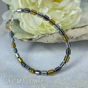 hematytowa bransoletka ze srebrnym wykończeniem a1113 prezent, elegancka