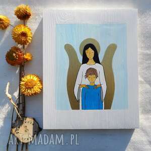 anioł stróż dla chłopca - pamiątka komunijna 3, malowane na drewnie, komunia