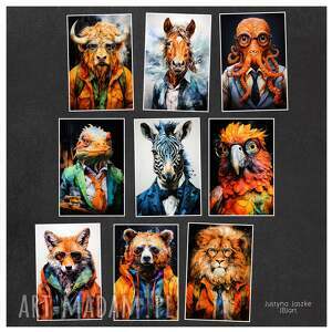 animalia - zestaw 9 grafik w rozmiarze 13x18 cm zwierzęta ilustracje, grafiki