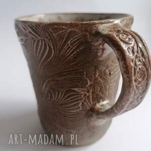 handmade ceramika duży kubek "kwiatowo - karmelowo" 1