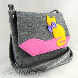 handmade torebka dziecięca - szara z kotkiem