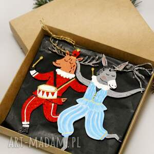 ręcznie malowane zawieszki świąteczne - łoś i osiołek autorskie ornamenty