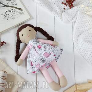 lalka różowo-biała w kotki lala dla dziewczynki laleczka na prezent, ręcznie