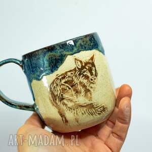 azulhorse handmade kubek ceramiczny z wilkiem średni leśne opowieści ok 350