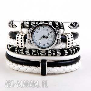 hand-made zegarki zegarek-bransoletka czarno-biały, owijany