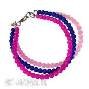 trzykolorowa bransoletka ze szklanych koralików w217, różowo granatowa