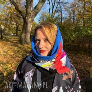 komin miękki patchworkowy kolorowy uniwersalny damski, cieply