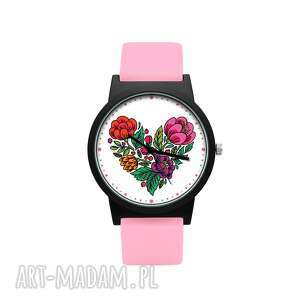 zegarki zegarek z silikonowym paskiem kwiatowe serce miłość, kocham kwiatuszki