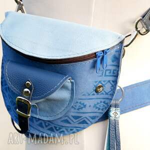 Nerka SKÓRA NATURALNA błękity etno wzory aztec, kolorowa