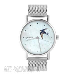 zegarek - jaskółka bransoleta mesh, metalowa ptak, prezent